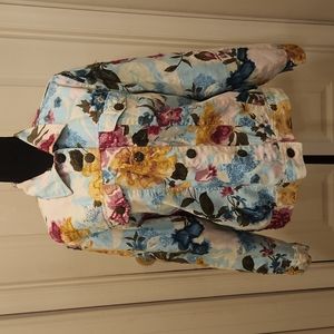 Life Style, Vibrant Floral Denim Jacket, Size Large